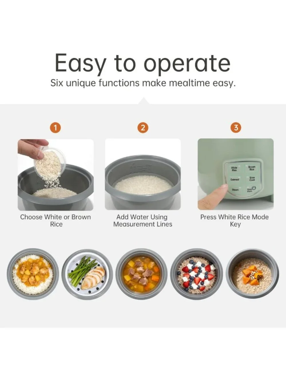 Compact 3-Cup Rice Cooker & Steamer, 6-Cup Capacity, Easy Clean, Green Kitchen